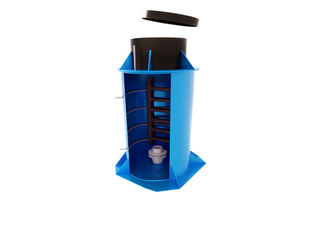 Кессон пластиковый тип 4 с муфтой, с лестницей, круглый